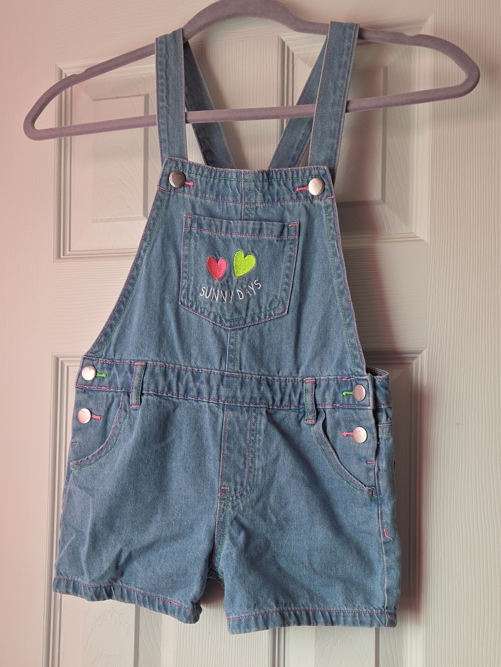 Garanimals Light Blue Denim Short Overalls with Heart Patch